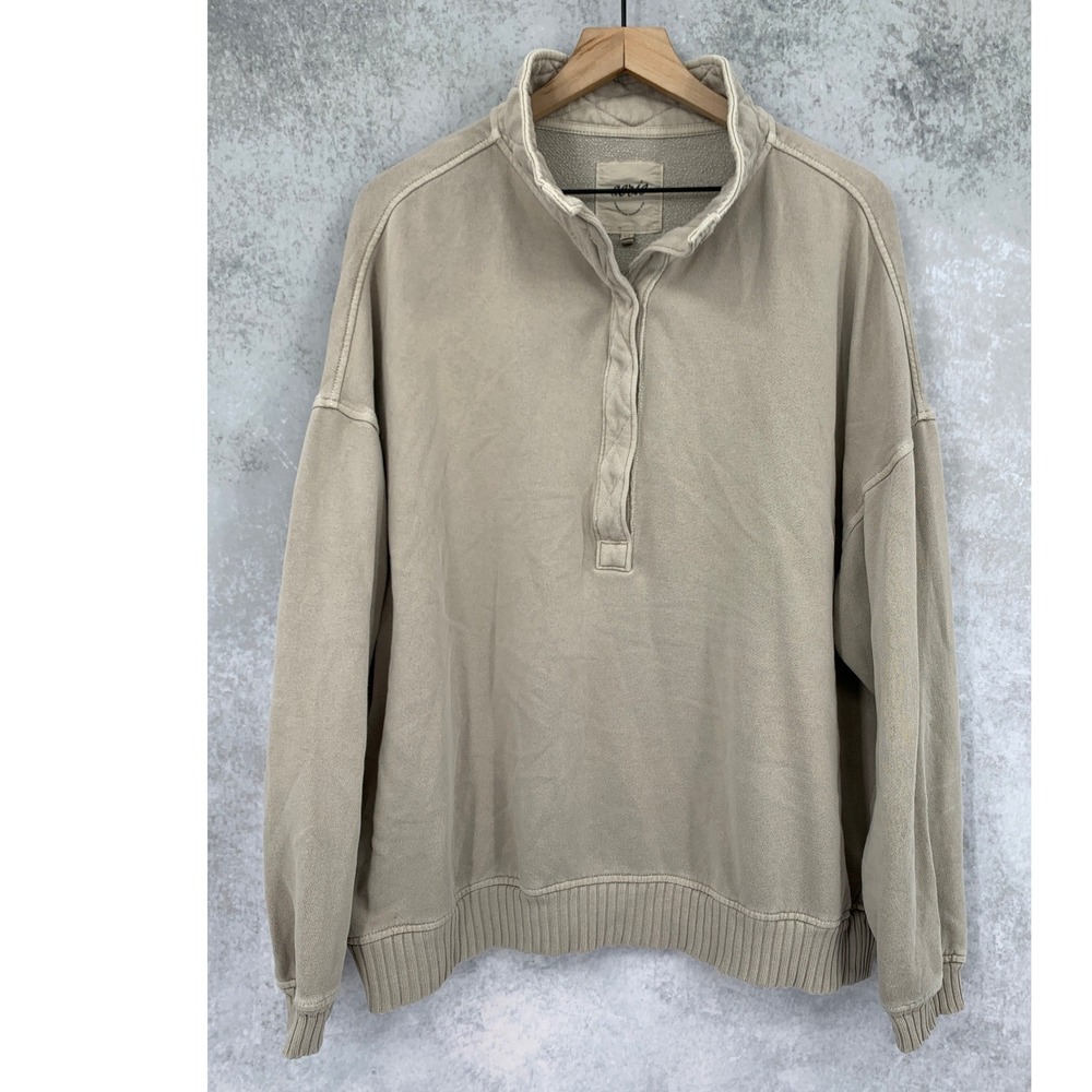 Aerie Sweater Womens Large Beige 1/4 Snap Pullover Oversized Loungewear Cozy